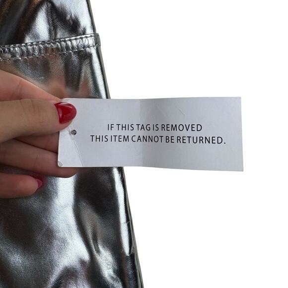 AMYLYNN NWT Womens Lupe Silvery Metallic Straight Leg High Rise Trouser Pants - Picture 8 of 11